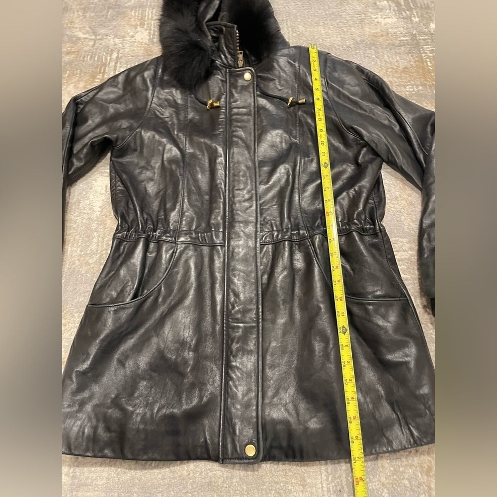 Worthington Lambskin Soft Leather Fox Fur Jacket Sz M Black Detachable Hood VTG - Picture 11 of 14